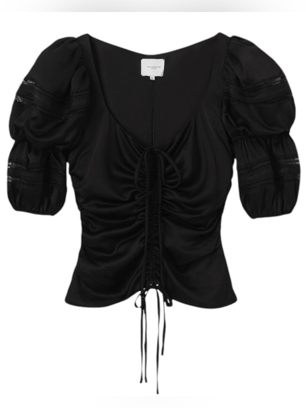 The Collection by Reformation Winchester Top Black Puff Sleeve Blouse Medium 6